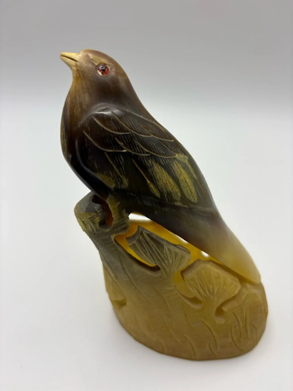 Vintage Hand-Carved Buffalo Horn Bird Figurine Mid Century Era Songbird Decor